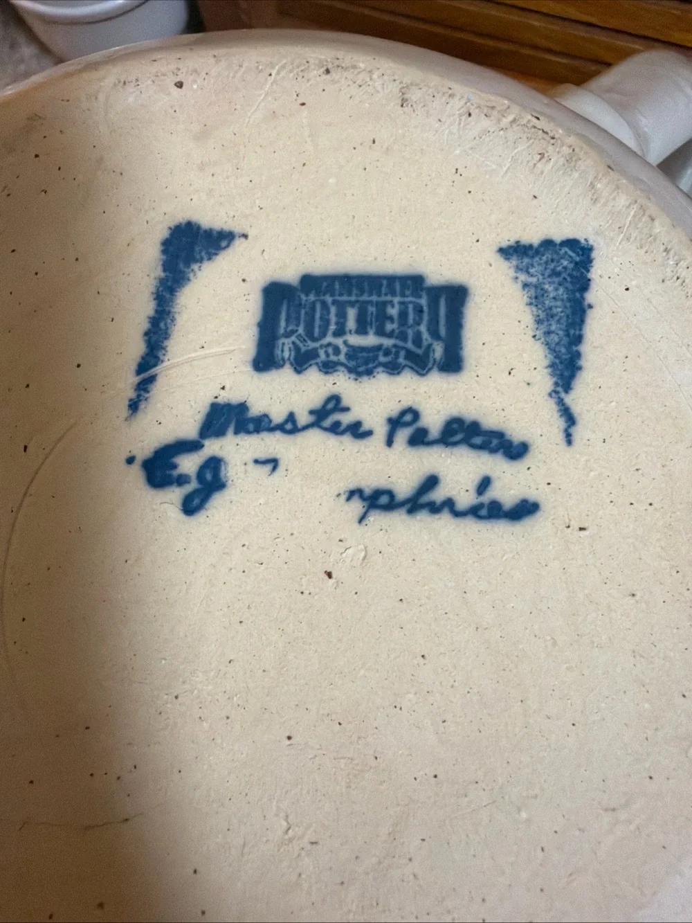Large Marshall Pottery Bride's Batter Bowl Signed Cottage Core Blue Hearts